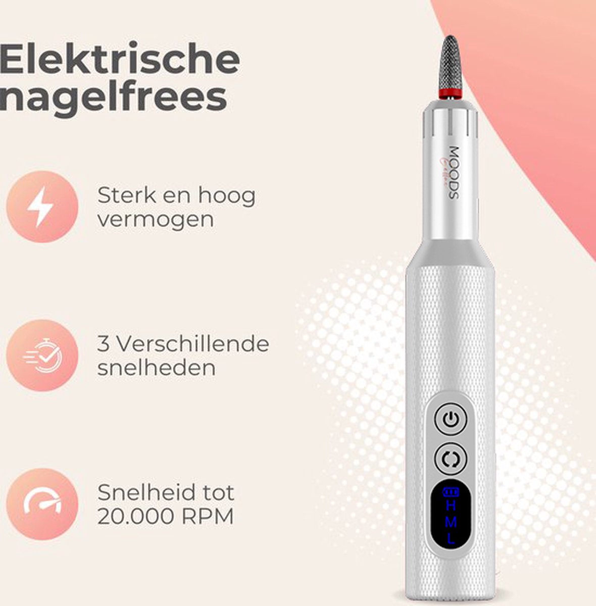 Elektrische Nagelvijl - 20000RPM Draadloos en Oplaadbaar - Wit - Moods Gellac - Moods Gellac