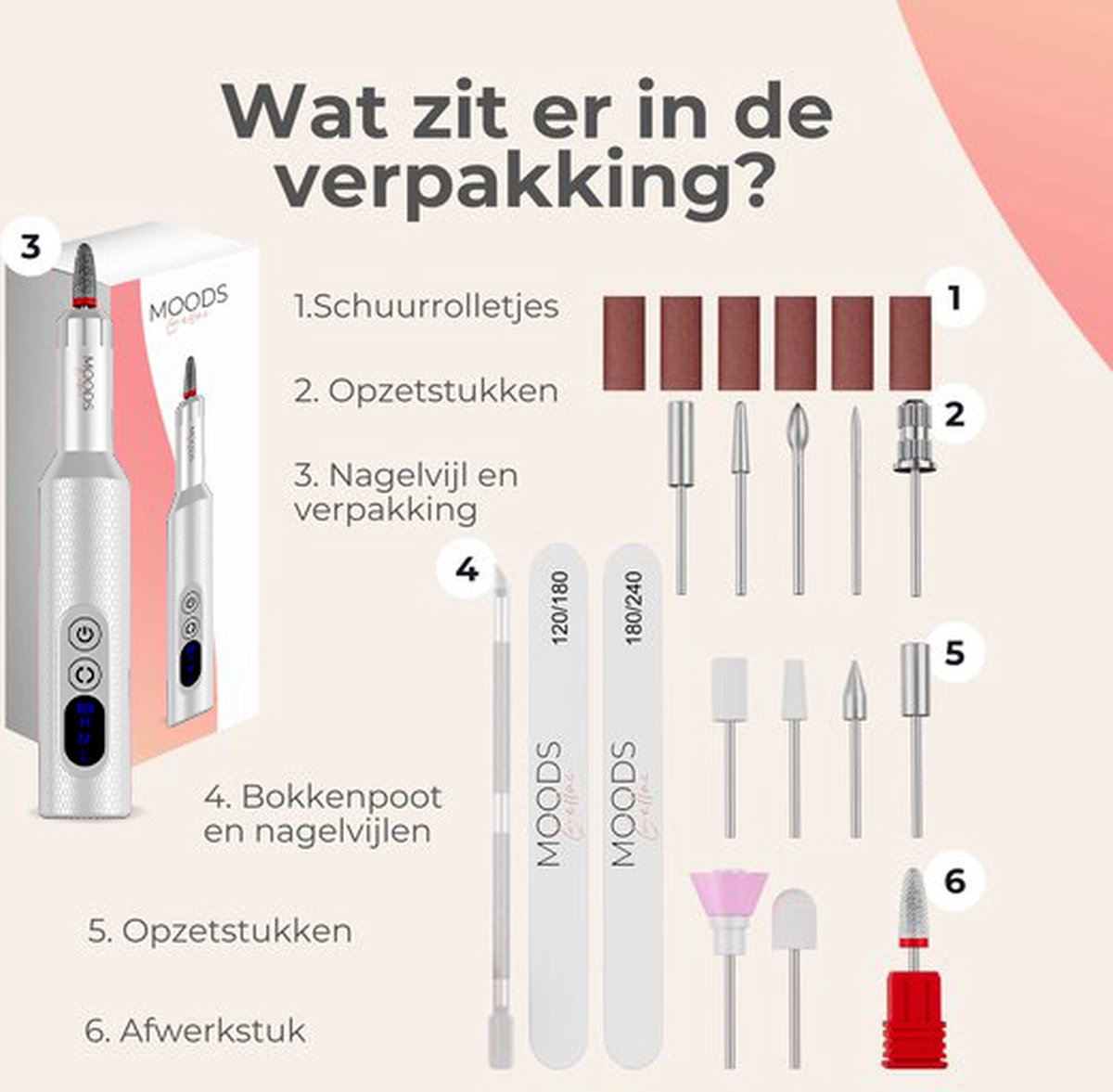 Elektrische Nagelvijl - 20000RPM Draadloos en Oplaadbaar - Wit - Moods Gellac - Moods Gellac