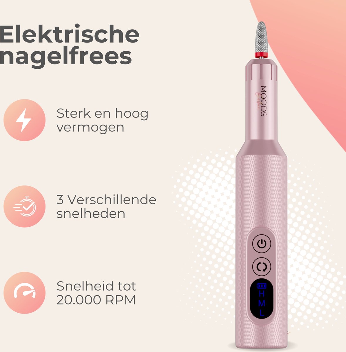 Elektrische Nagelvijl - 20000RPM Draadloos en Oplaadbaar - Roze - Moods Gellac