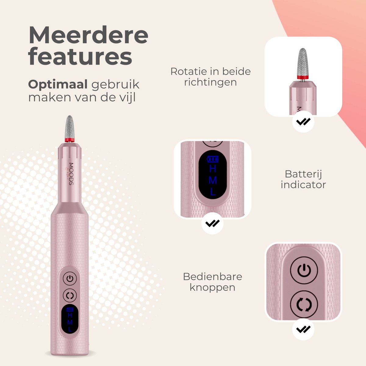 Elektrische Nagelvijl - 20000RPM Draadloos en Oplaadbaar - Roze - Moods Gellac