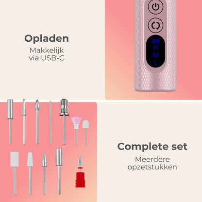 Elektrische Nagelvijl - 20000RPM Draadloos en Oplaadbaar - Roze - Moods Gellac