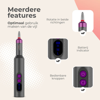 Elektrische Nagelvijl - 20000RPM Draadloos en Oplaadbaar - Grijs - Moods Gellac - Moods Gellac